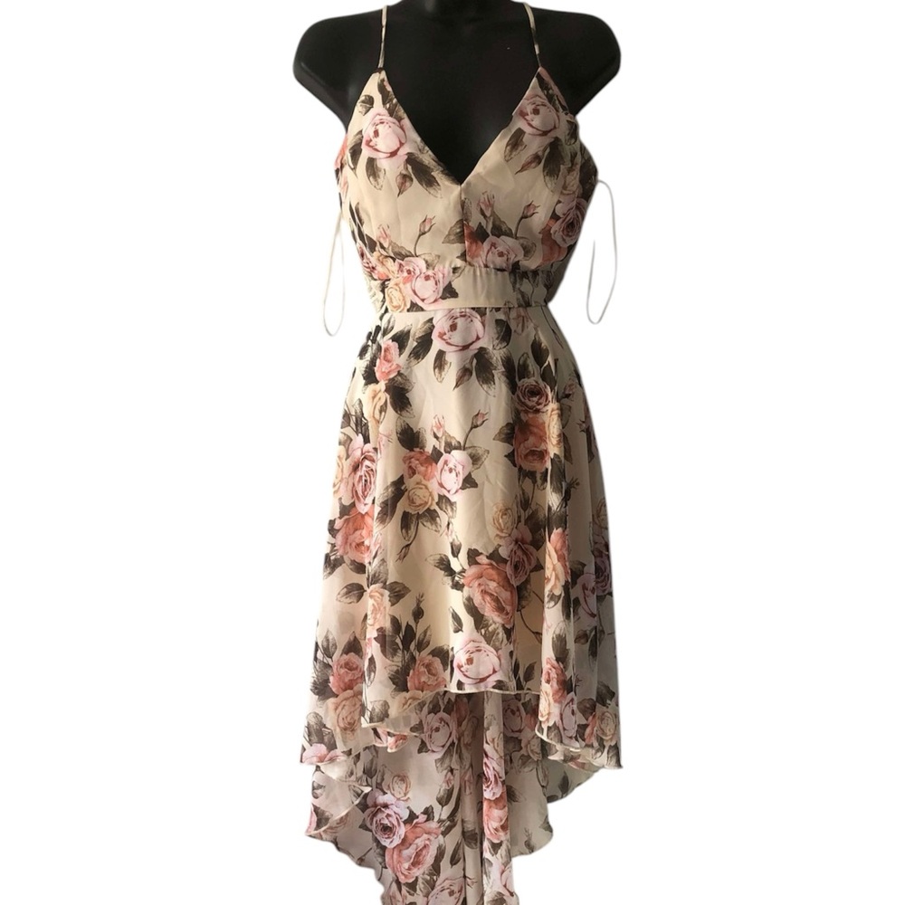Floral Sleeveless Dress - Cream and Pink